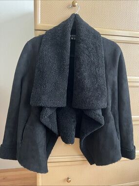 Theory Black Reversible Lamb Shearling Jacket